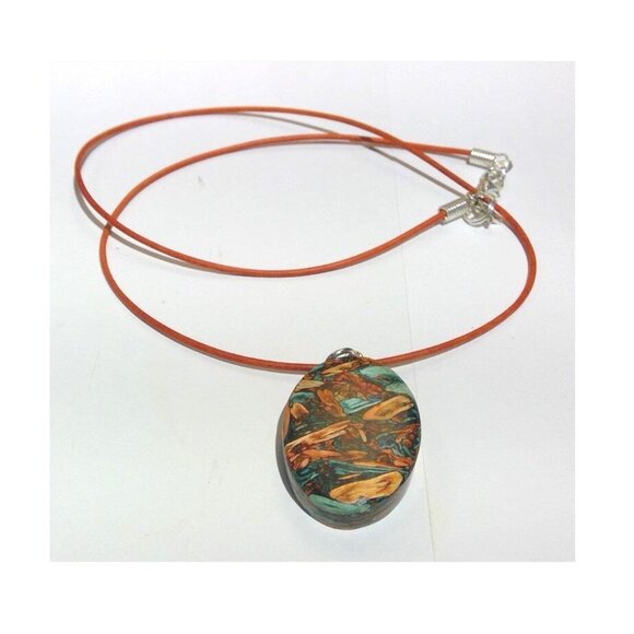 Jewelry - Handmade Tumbleweed Necklace -- Oval in Orange/Turquoise